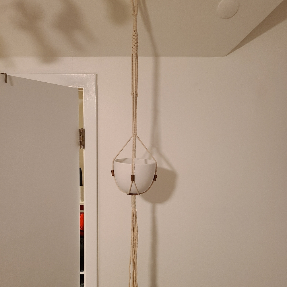 2 White Hanging Planters Beaded Rope - Picture 3 of 5